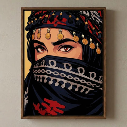 Framed Canvas Wall Art | Mysterious Arabian Eyes | Traditional Heritage Design with Hollow Frame