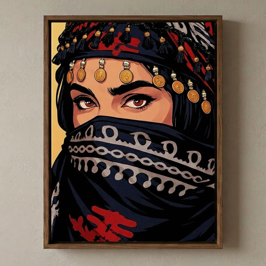 Framed Canvas Wall Art | Mysterious Arabian Eyes | Traditional Heritage Design with Hollow Frame