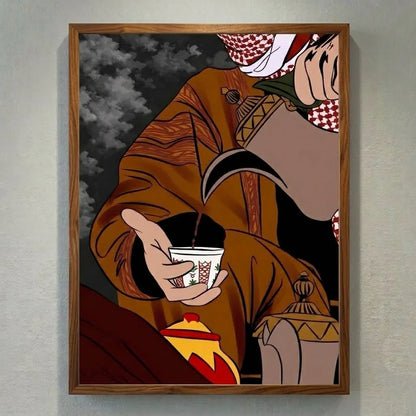 Framed Canvas Wall Art | Saudi Hospitality Coffee Moment | Traditional Heritage Design with Hollow Frame
