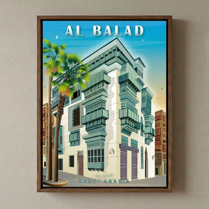 Framed Canvas Wall Art | Al-Balad Jeddah Vintage Poster | Traditional Heritage Design with Hollow Frame