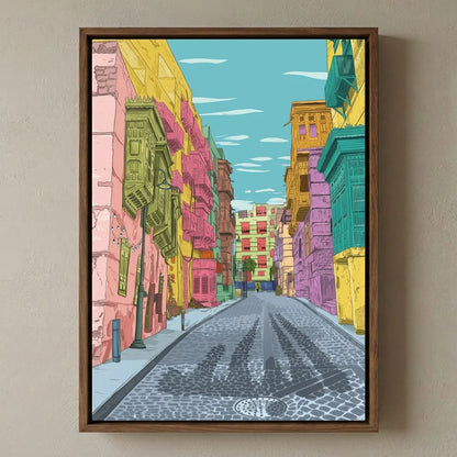 Framed Canvas Wall Art | Al-Balad Colorful Alley | Traditional Heritage Design with Hollow Frame