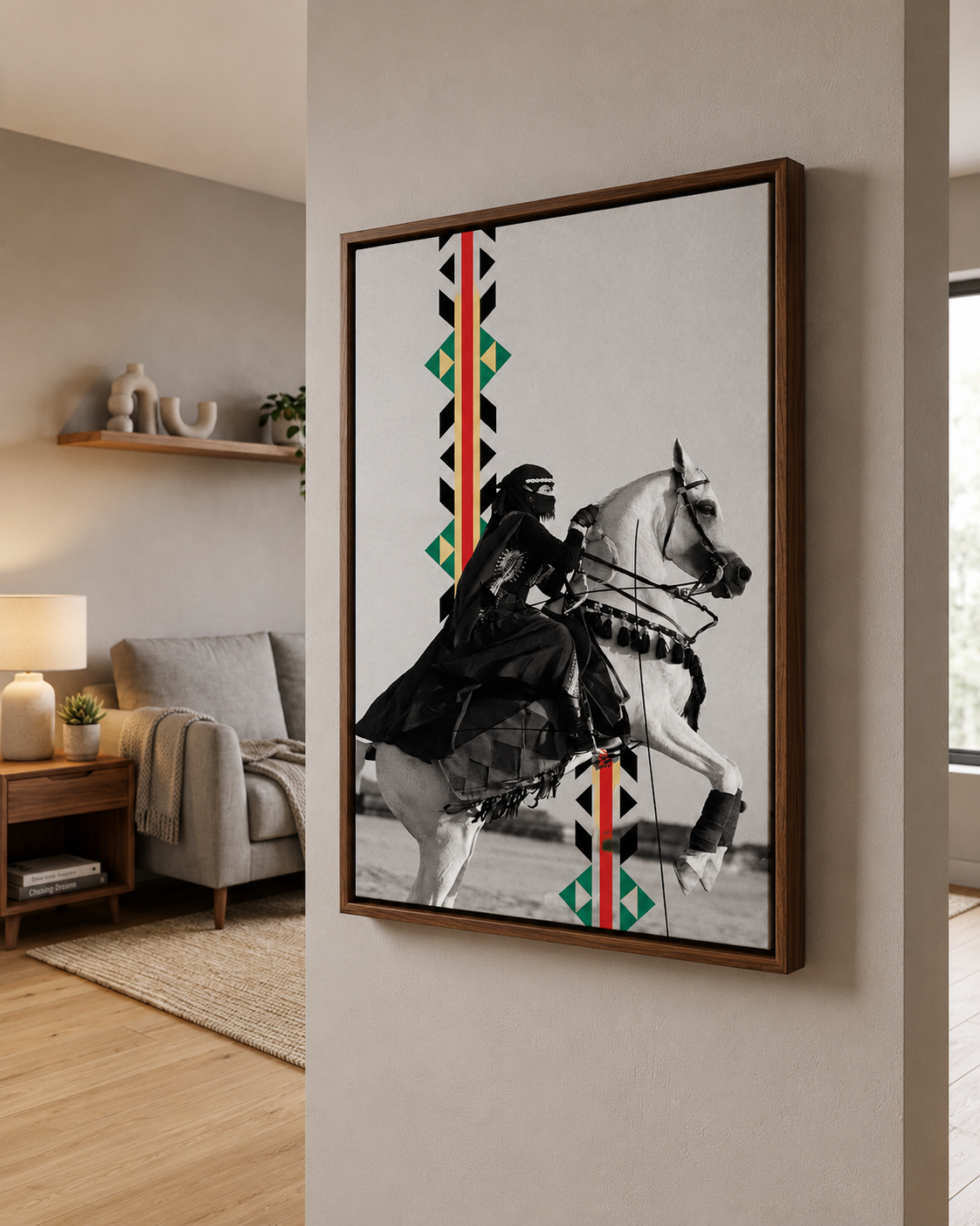 Framed Canvas Wall Art | Arabian Horsewoman | Traditional Heritage Design with Hollow Frame