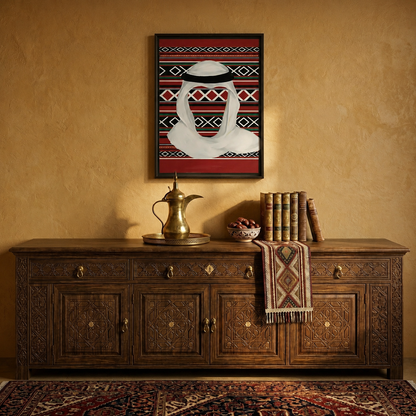 Framed Canvas Wall Art | Saudi Ghutrah Identity Portrait | Traditional Heritage Design with Hollow Frame