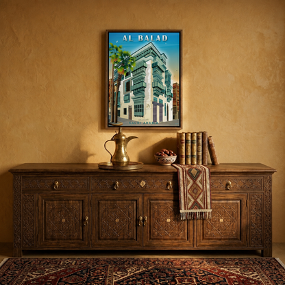 Framed Canvas Wall Art | Al-Balad Jeddah Vintage Poster | Traditional Heritage Design with Hollow Frame