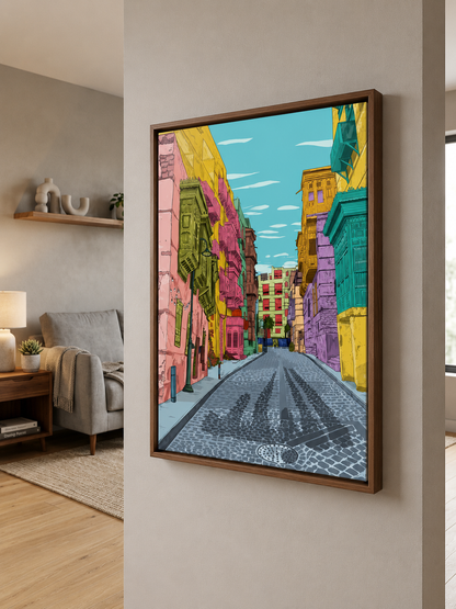 Framed Canvas Wall Art | Al-Balad Colorful Alley | Traditional Heritage Design with Hollow Frame