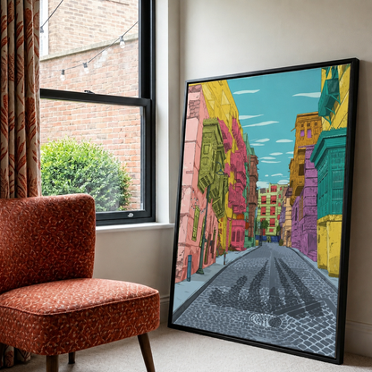 Framed Canvas Wall Art | Al-Balad Colorful Alley | Traditional Heritage Design with Hollow Frame