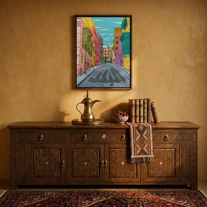 Framed Canvas Wall Art | Al-Balad Colorful Alley | Traditional Heritage Design with Hollow Frame