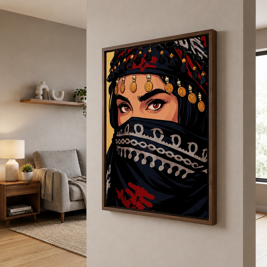 Framed Canvas Wall Art | Mysterious Arabian Eyes | Traditional Heritage Design with Hollow Frame