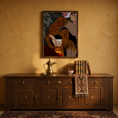 Framed Canvas Wall Art | Saudi Hospitality Coffee Moment | Traditional Heritage Design with Hollow Frame