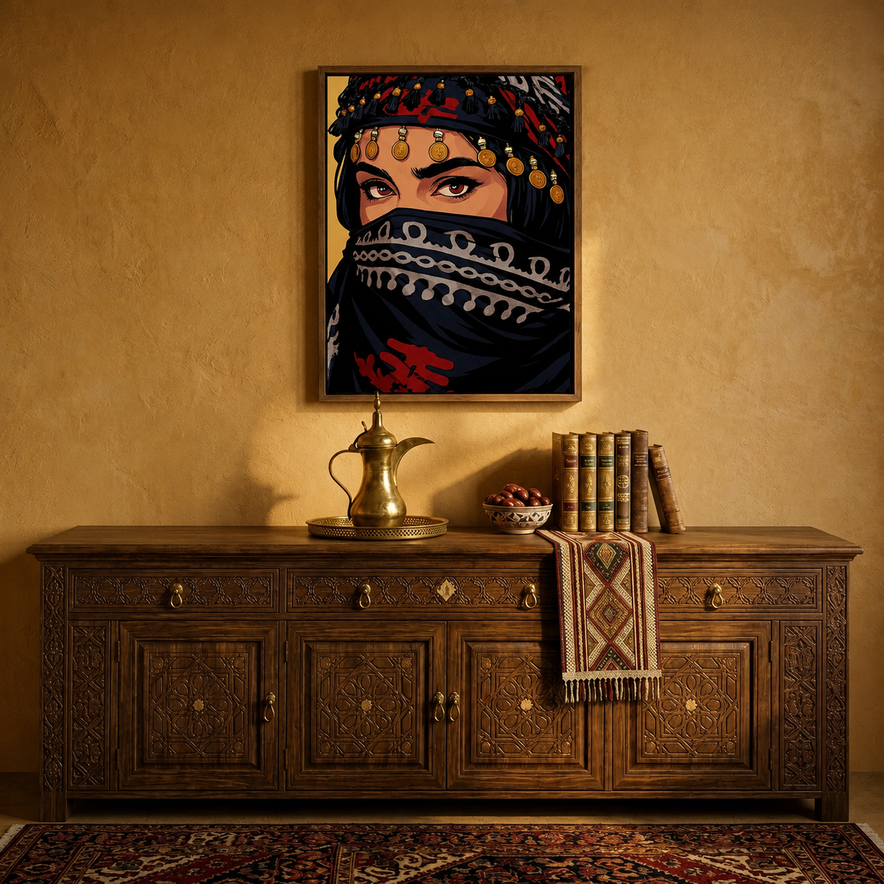 Framed Canvas Wall Art | Mysterious Arabian Eyes | Traditional Heritage Design with Hollow Frame