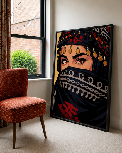 Framed Canvas Wall Art | Mysterious Arabian Eyes | Traditional Heritage Design with Hollow Frame