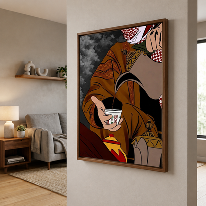 Framed Canvas Wall Art | Saudi Hospitality Coffee Moment | Traditional Heritage Design with Hollow Frame
