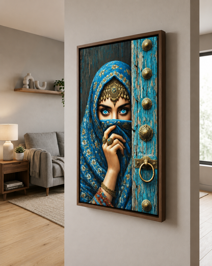 Framed Canvas Wall Art | Blue-Eyed Arabian Beauty | Traditional Heritage Design with Hollow Frame