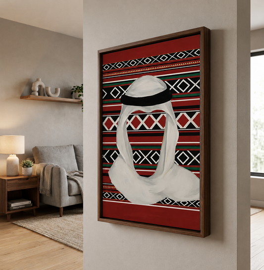 Framed Canvas Wall Art | Saudi Ghutrah Identity Portrait | Traditional Heritage Design with Hollow Frame