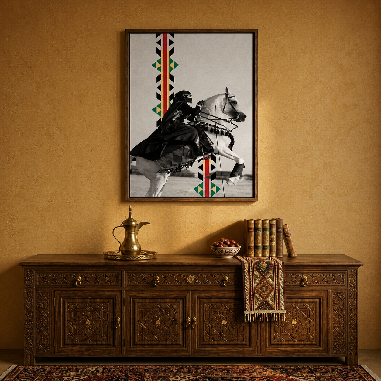 Framed Canvas Wall Art | Arabian Horsewoman | Traditional Heritage Design with Hollow Frame